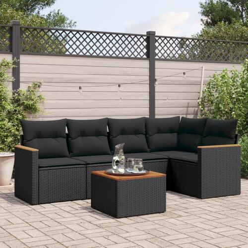 Sofasæt til haven 6 dele med hynder polyrattan sort