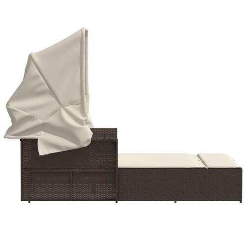 Solseng med baldakin og hynder polyrattan brun