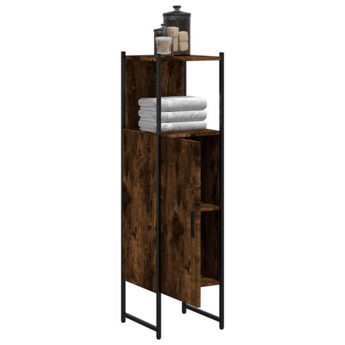 Badeværelsesskab 33x33x120,5 cm konstrueret træ røget egetræ