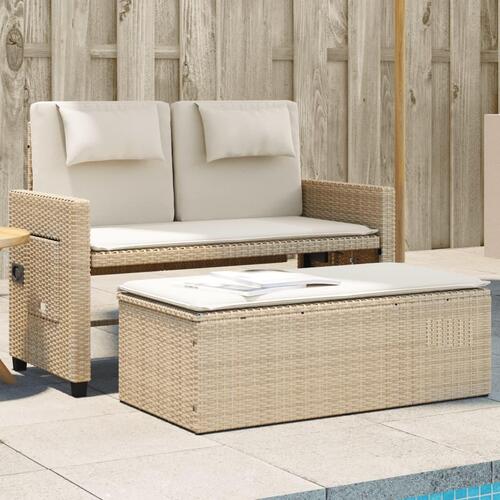 Havebænk med hynder og lænefunktion polyrattan beige