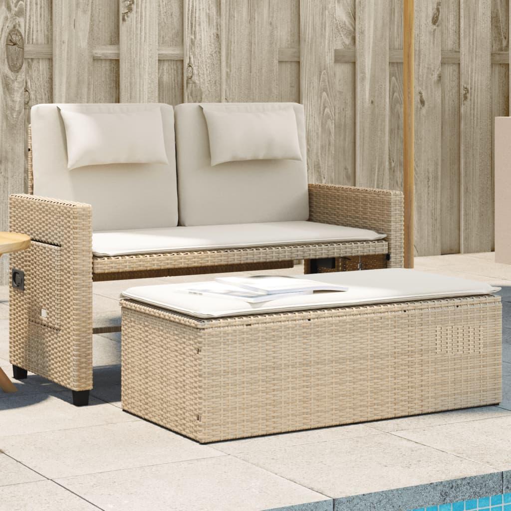 Havebænk med hynder og lænefunktion polyrattan beige