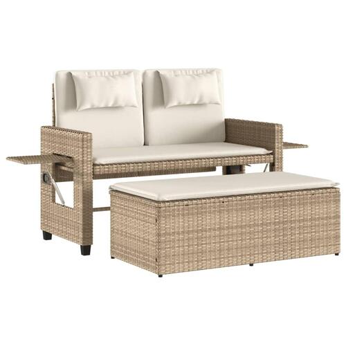 Havebænk med hynder og lænefunktion polyrattan beige