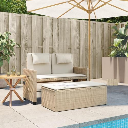 Havebænk med hynder og lænefunktion polyrattan beige