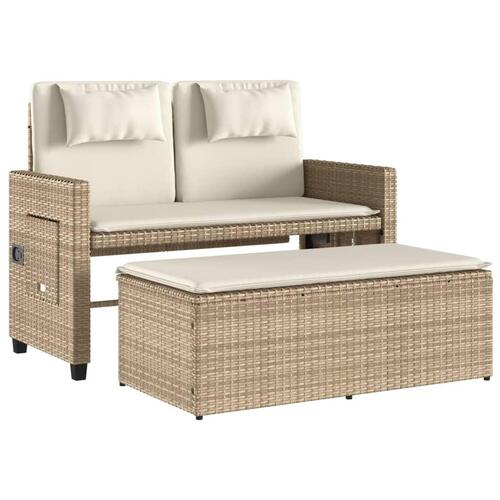 Havebænk med hynder og lænefunktion polyrattan beige