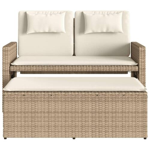 Havebænk med hynder og lænefunktion polyrattan beige