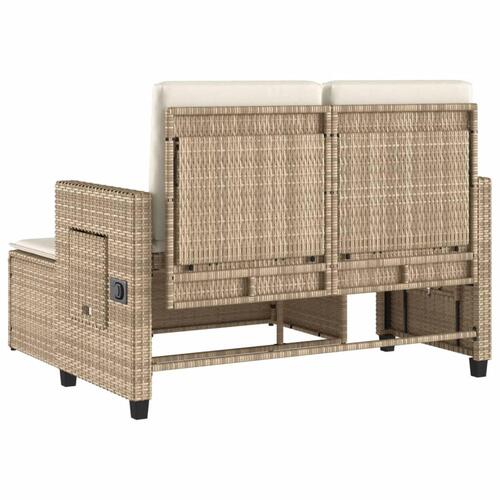 Havebænk med hynder og lænefunktion polyrattan beige