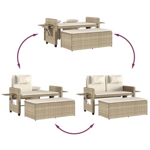 Havebænk med hynder og lænefunktion polyrattan beige