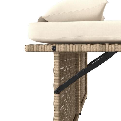 Havebænk med hynder og lænefunktion polyrattan beige