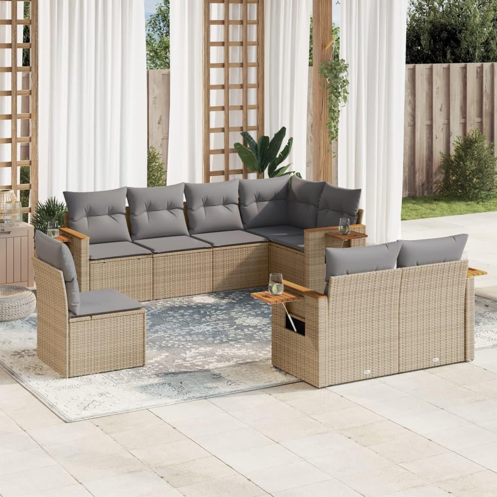 Sofasæt til haven 8 dele med hynder polyrattan beige
