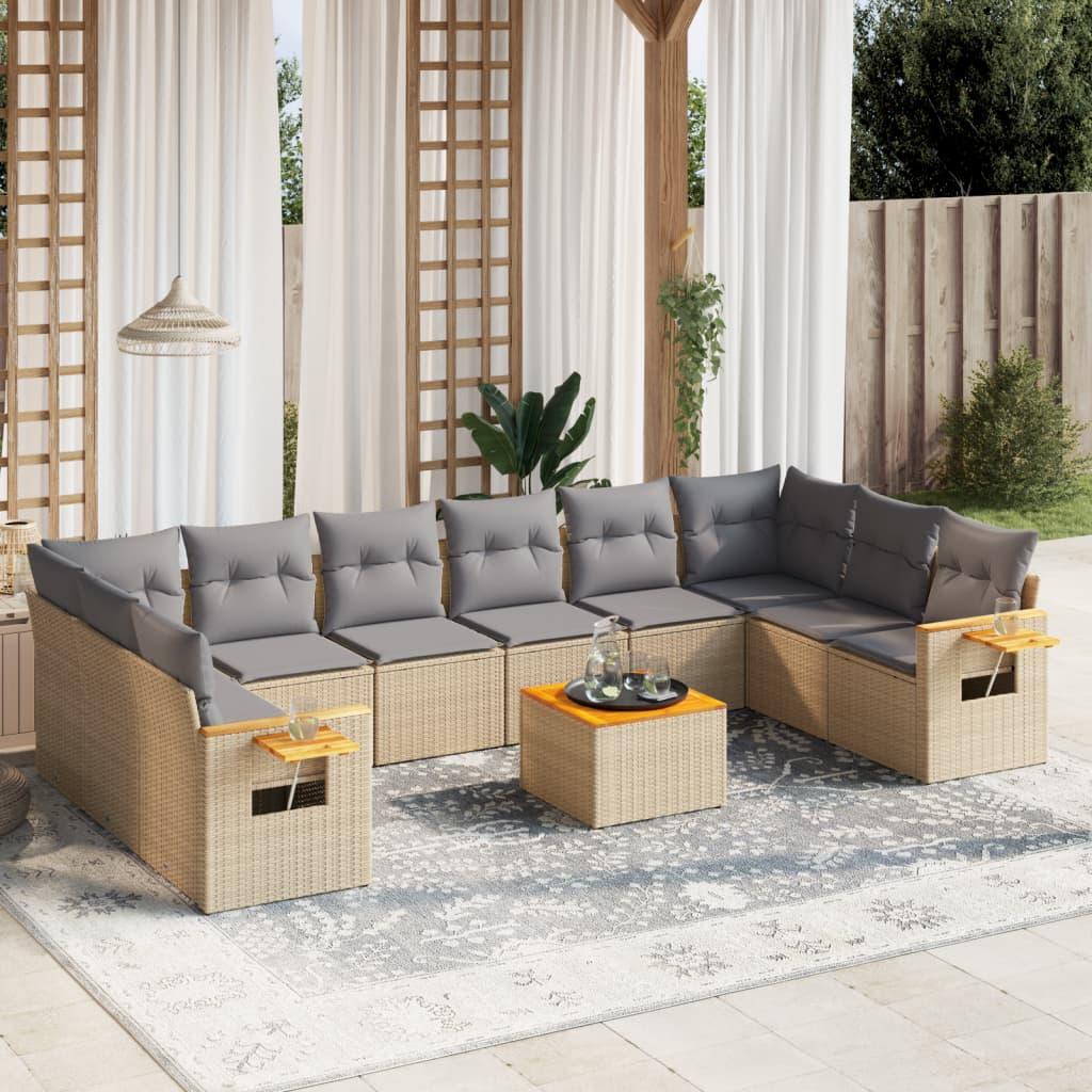 Sofasæt til haven 11 dele med hynder polyrattan beige