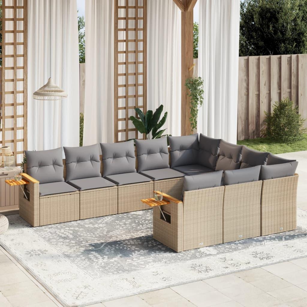 Sofasæt til haven 10 dele med hynder polyrattan beige
