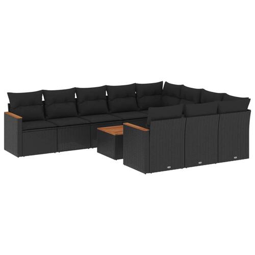 Sofasæt til haven 11 dele med hynder polyrattan sort