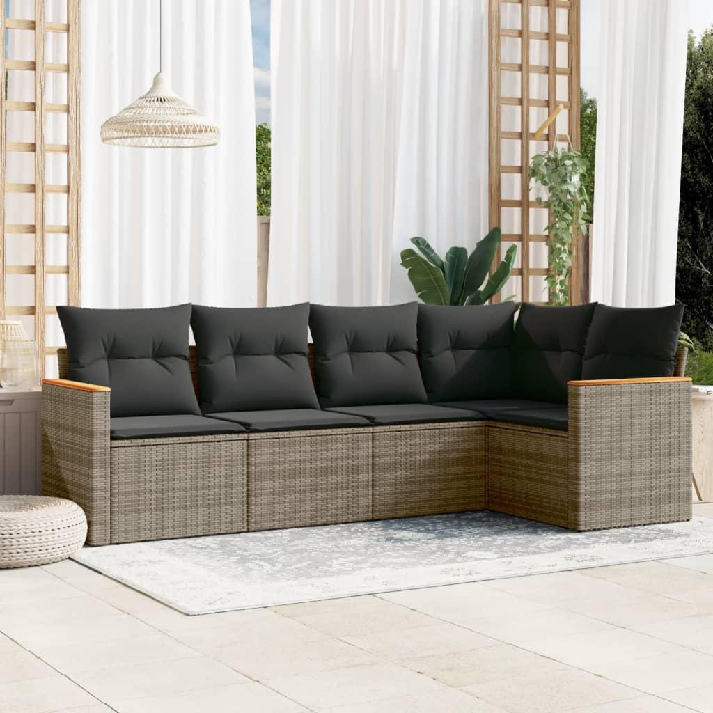 Sofasæt 5 dele med hynder polyrattan grå