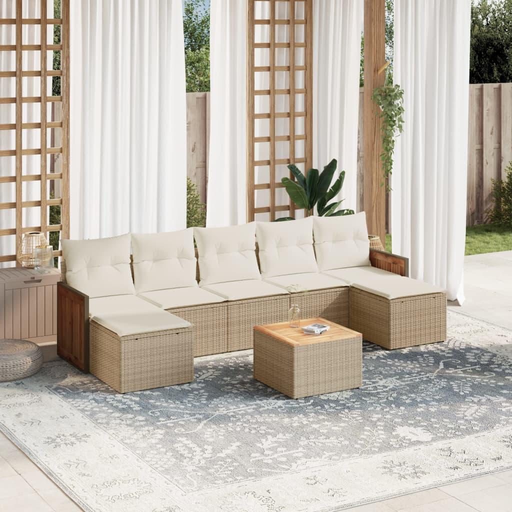 Sofasæt til haven 8 dele med hynder polyrattan beige