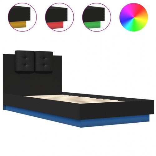 Sengeramme med sengegavl og LED-lys 90x200 cm sort