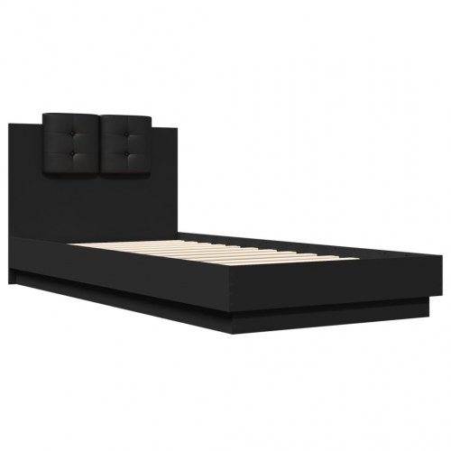 Sengeramme med sengegavl og LED-lys 90x200 cm sort