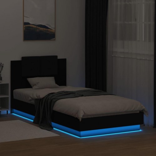 Sengeramme med sengegavl og LED-lys 90x200 cm sort