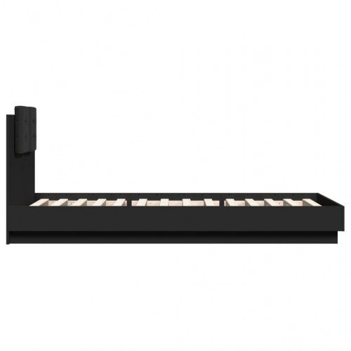 Sengeramme med sengegavl og LED-lys 90x200 cm sort