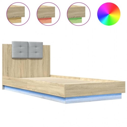 Sengeramme med sengegavl og LED-lys 100 x 200 cm - sonoma-eg