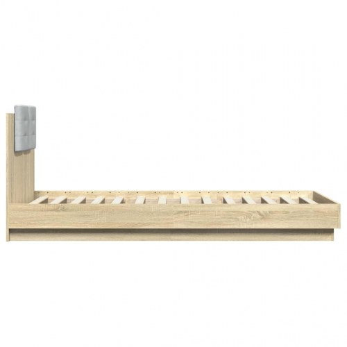 Sengeramme med sengegavl og LED-lys 100 x 200 cm - sonoma-eg