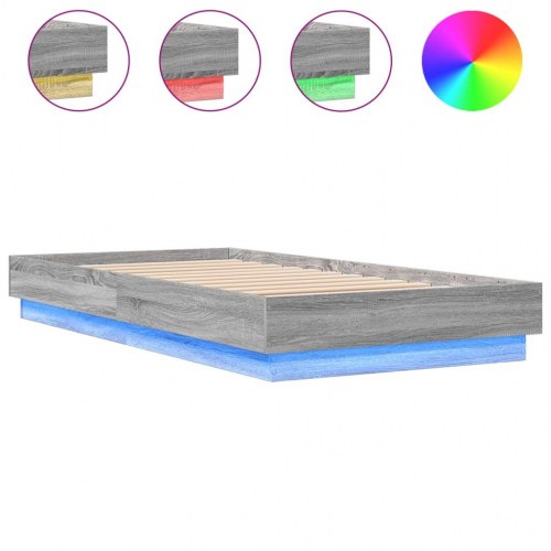 Sengeramme med LED-lys 75 x 190 cm - grå sonoma-eg