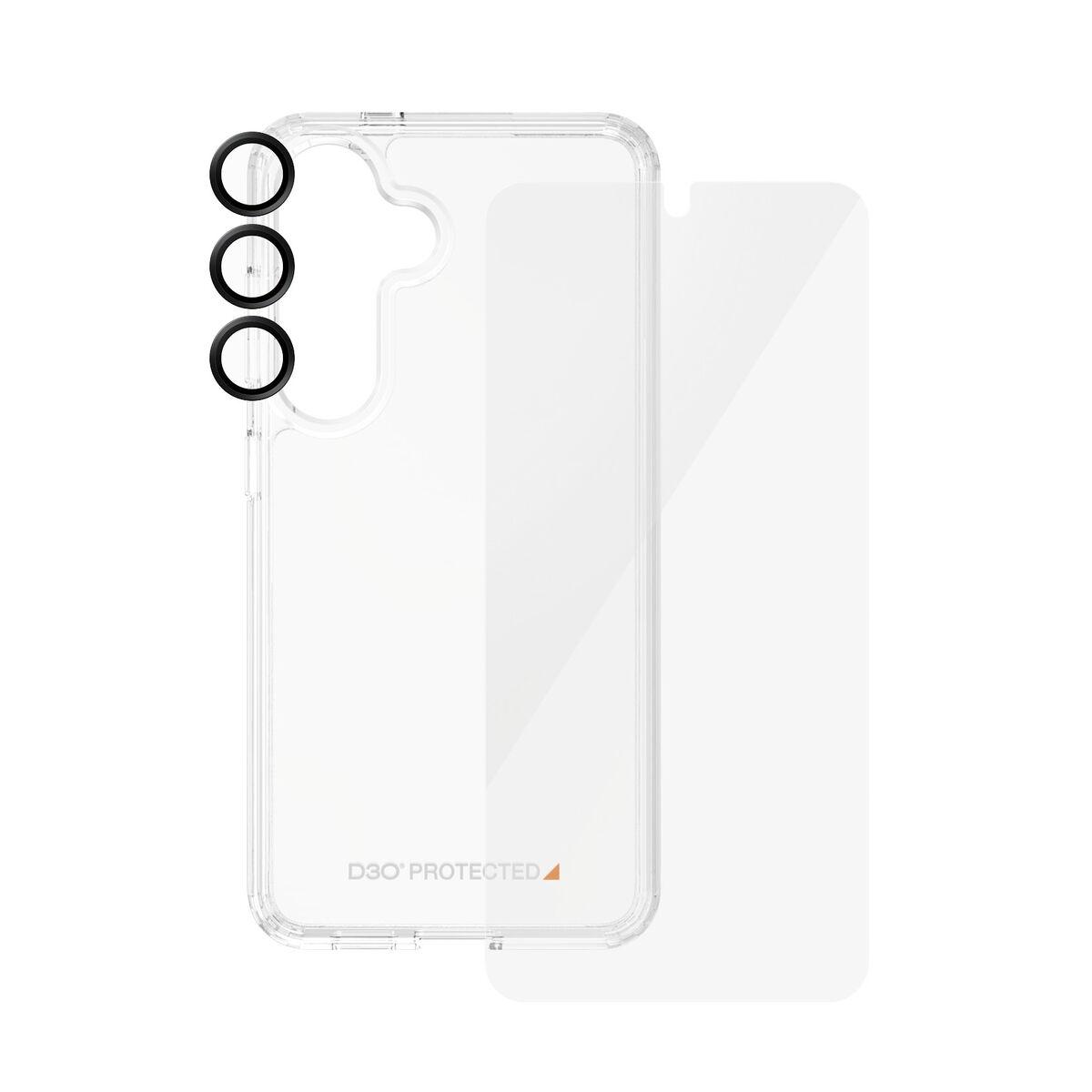PanzerGlass - 3-i-1 beskyttelsespakke - bagsidecover til mobiltelefon - ultra-bred pasform med EasyAligner - D3O Bio, 100 % genbrugt plastik - med skærmbeskytter og objektivbeskytter - for Samsung Galaxy S24