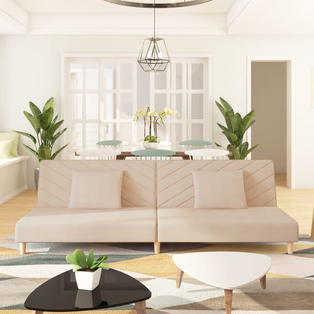 2-personers sovesofa med 2 puder stof cremefarvet billede