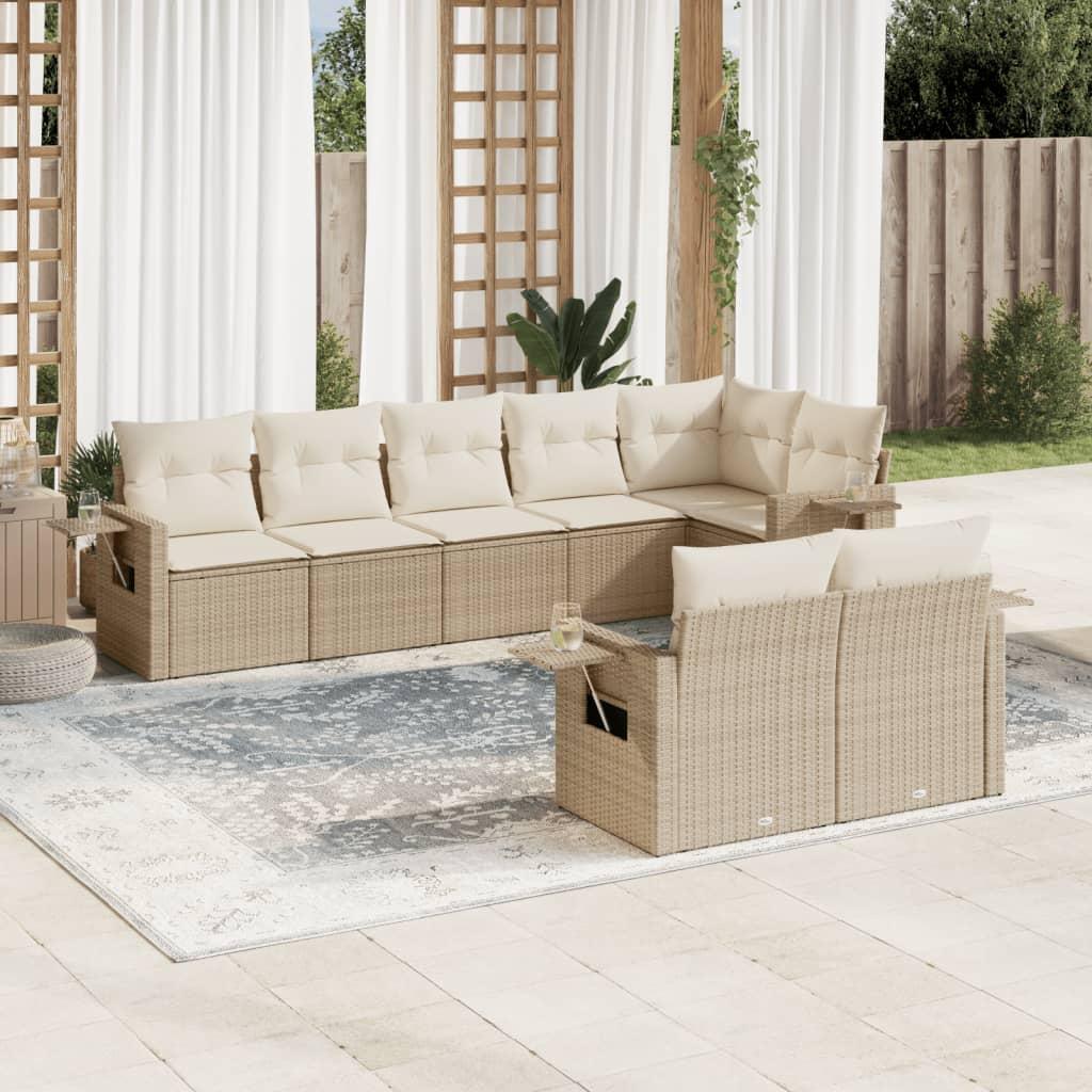 Sofasæt til haven i polyrattan - 8 dele med hynder, beige