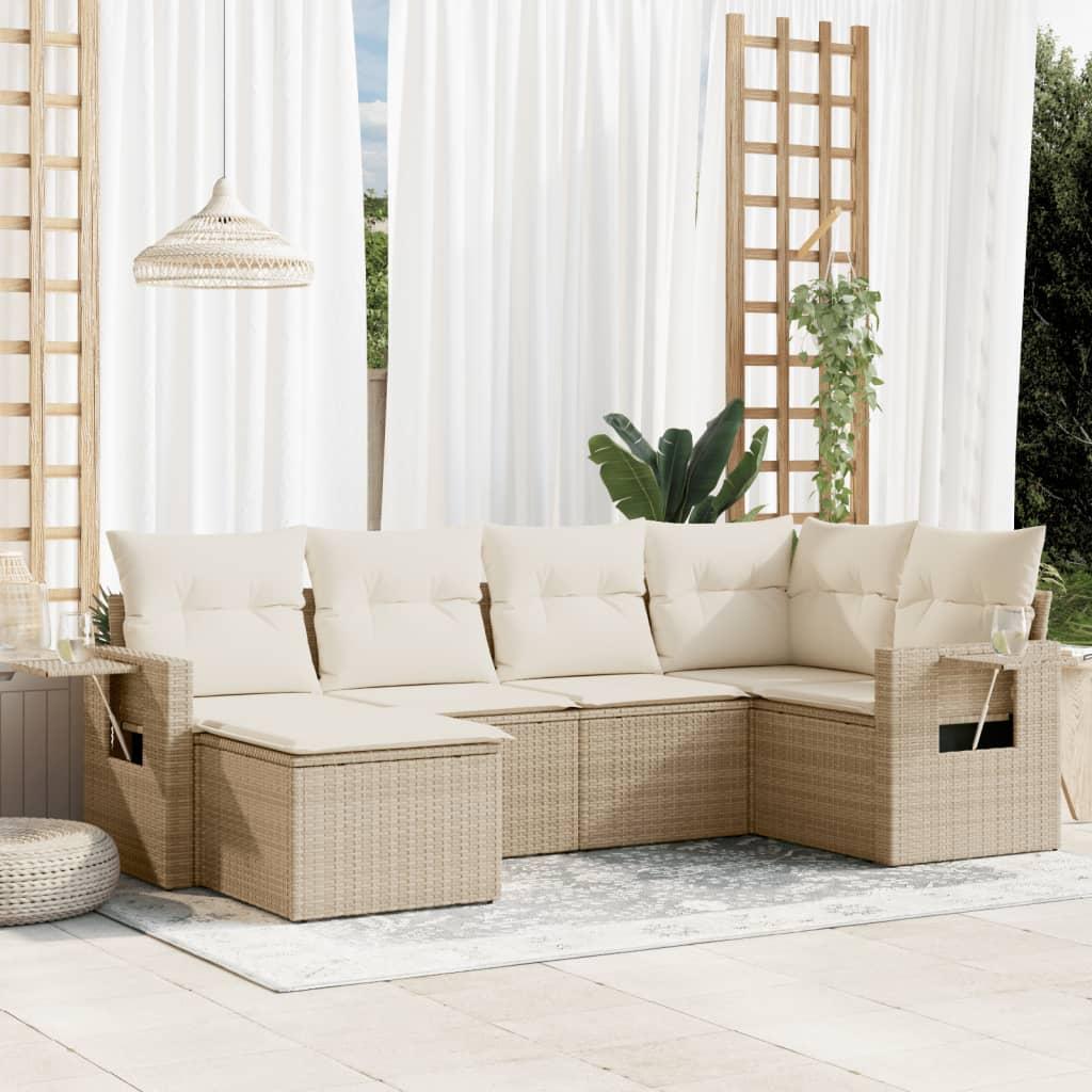 Sofasæt til haven 6 dele med hynder polyrattan beige