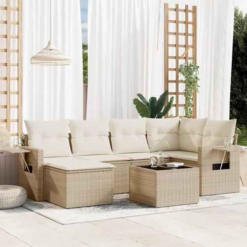 Sofasæt til haven 7 dele med hynder polyrattan beige