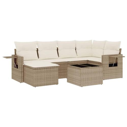 Sofasæt til haven 7 dele med hynder polyrattan beige
