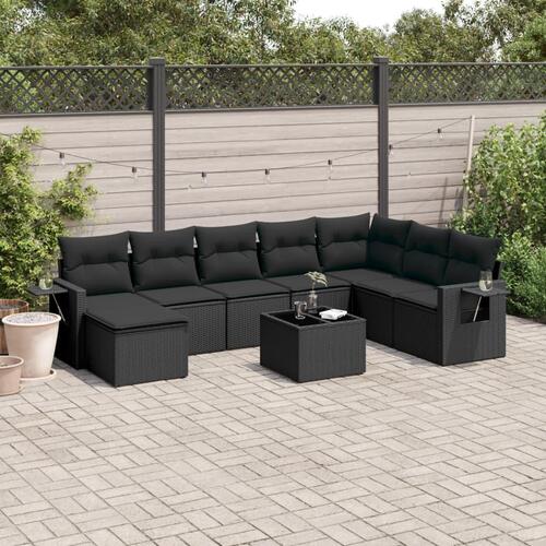 Sofasæt til haven 9 dele med hynder polyrattan sort