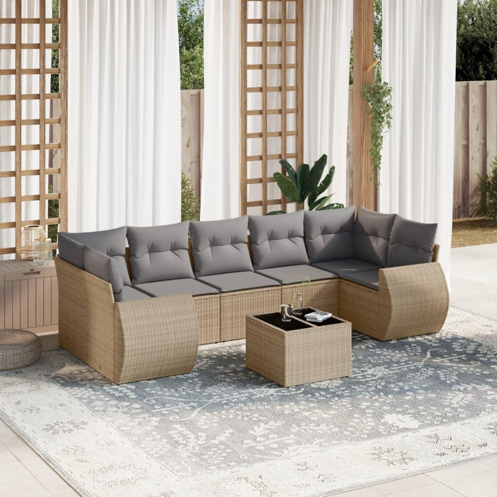 Sofasæt til haven 8 dele med hynder polyrattan beige