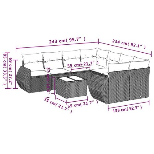 Sofasæt til haven 9 dele med hynder polyrattan beige