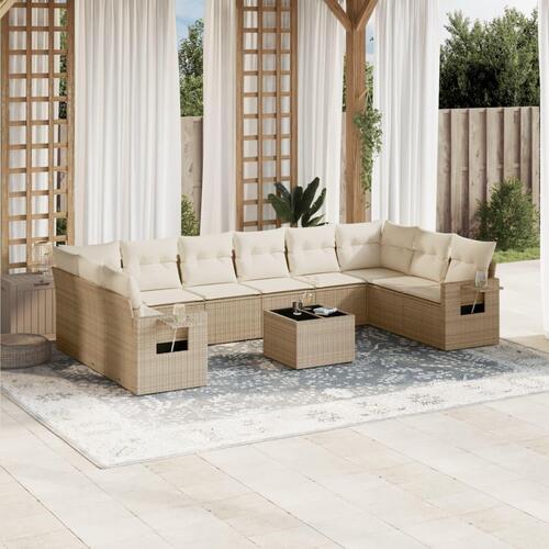 Sofasæt til haven 11 dele med hynder polyrattan beige