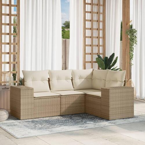 Sofasæt til haven 4 dele med hynder polyrattan beige