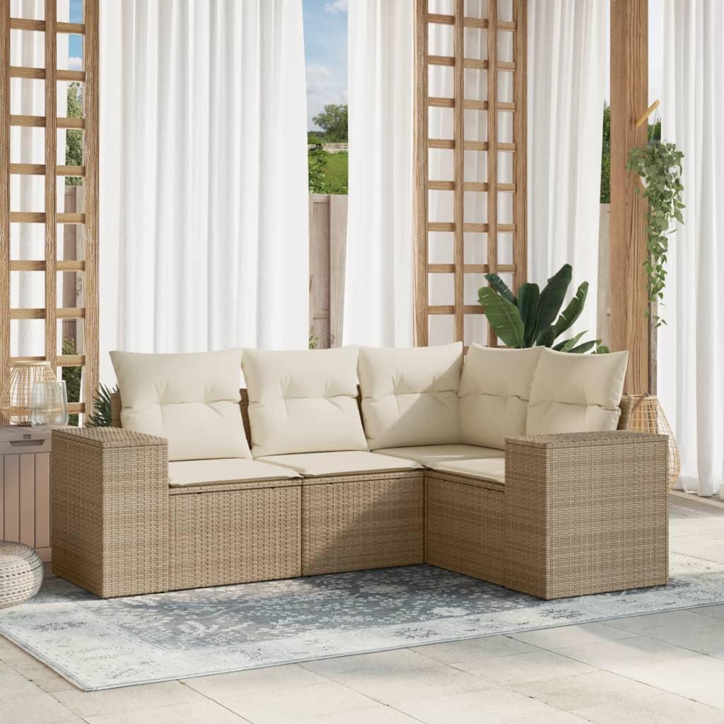Sofasæt til haven 4 dele med hynder polyrattan beige