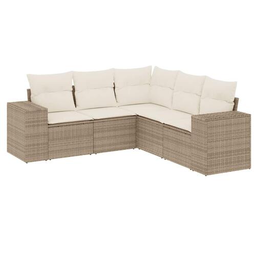 Sofasæt til haven 5 dele med hynder polyrattan beige