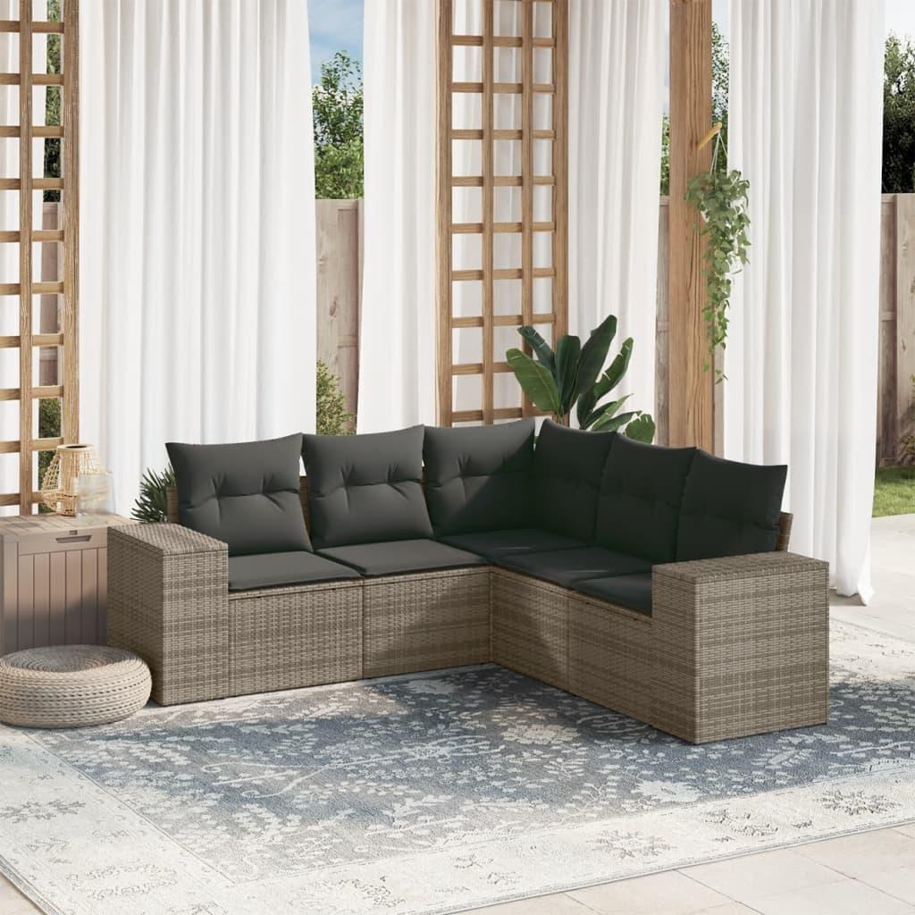 Sofasæt 5 dele med hynder polyrattan grå