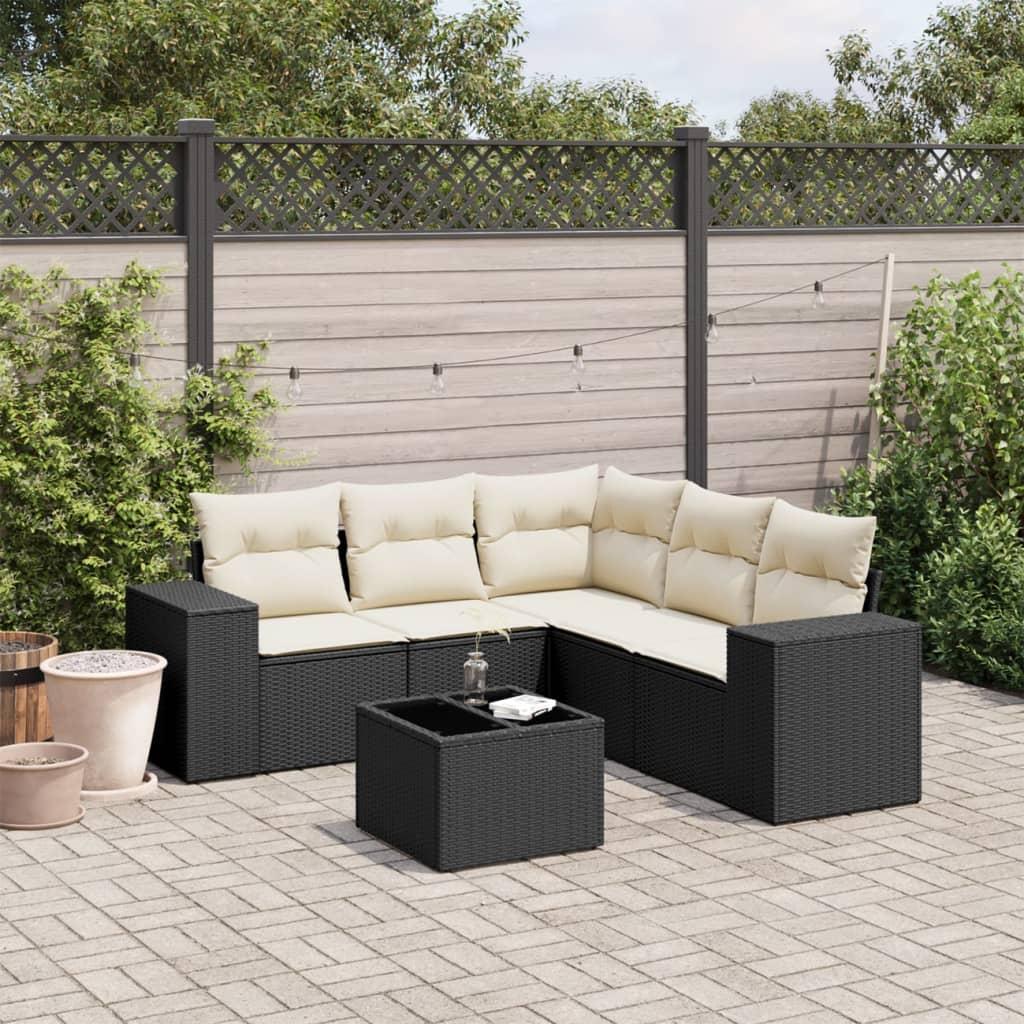Sofasæt til haven 6 dele med hynder polyrattan sort