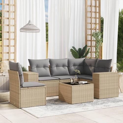 Sofasæt til haven 6 dele med hynder polyrattan beige