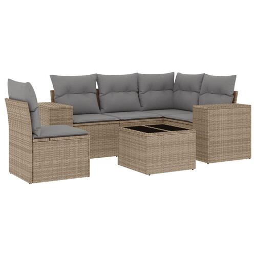 Sofasæt til haven 6 dele med hynder polyrattan beige