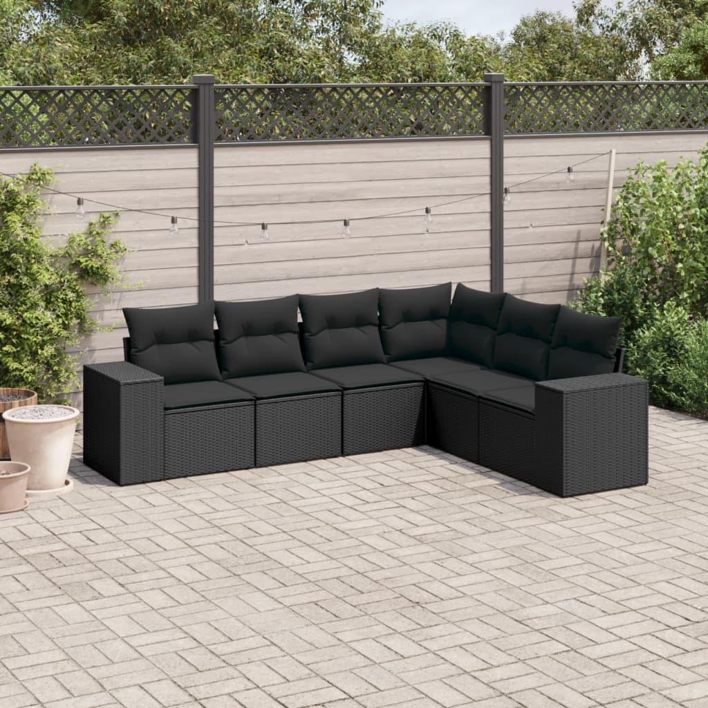 Sofasæt til haven i polyrattan - 6 dele med hynder, sort