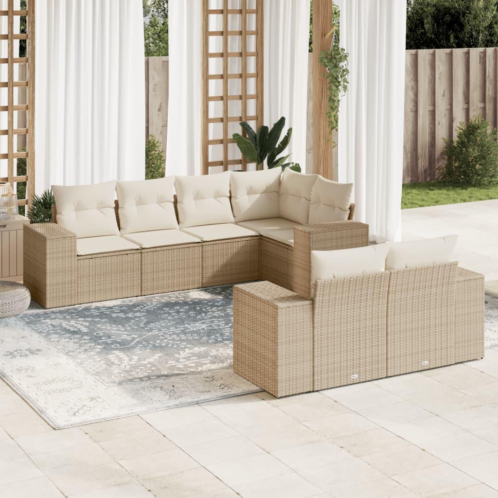Sofasæt til haven 7 dele med hynder i polyrattan beige