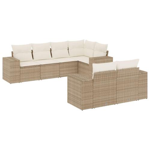 Sofasæt til haven 7 dele med hynder polyrattan beige