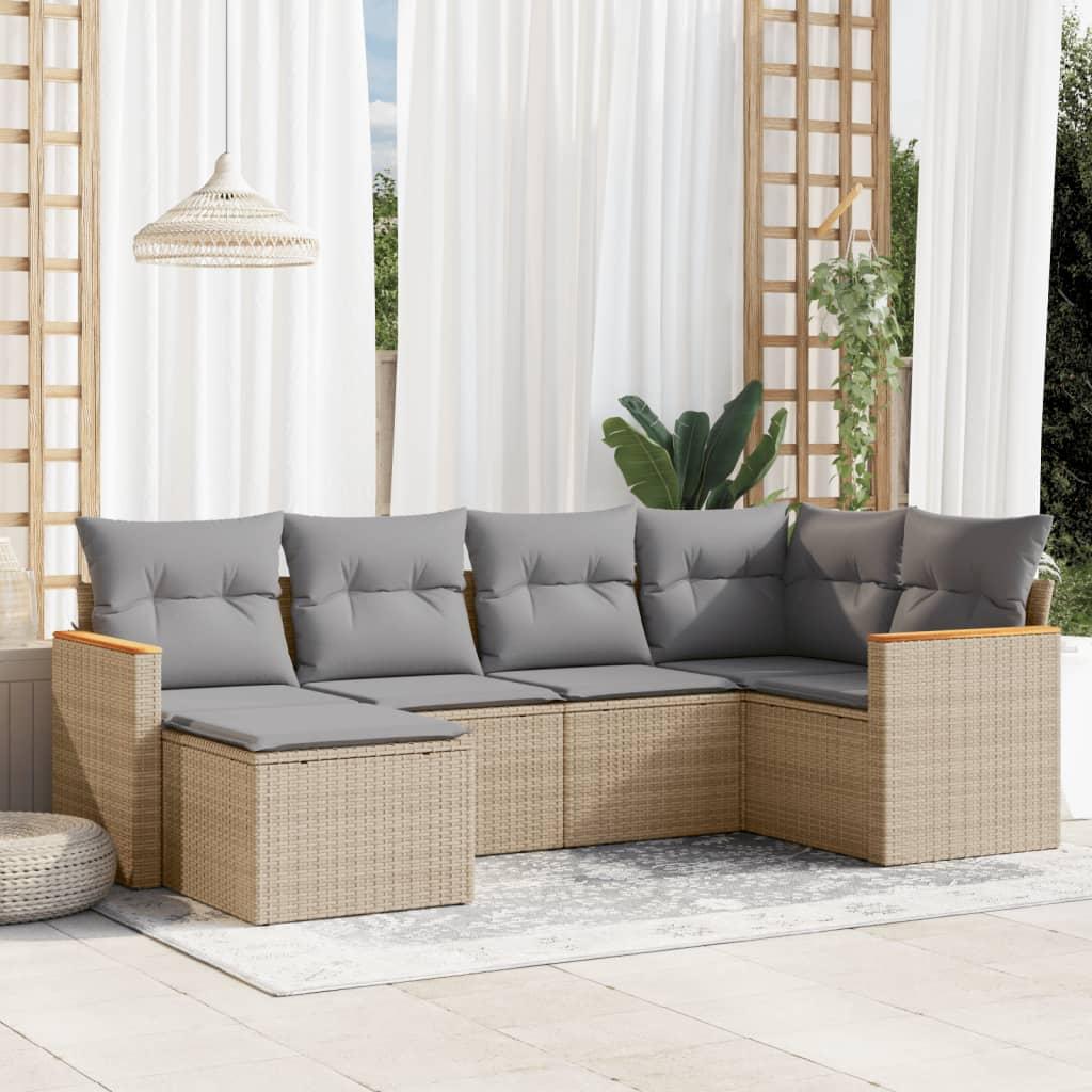Sofasæt til haven 6 dele med hynder polyrattan beige