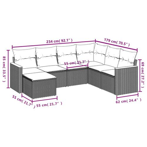 Sofasæt til haven 7 dele med hynder polyrattan sort