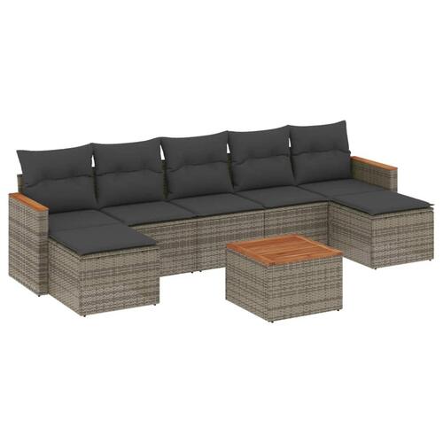Sofasæt til haven 8 dele med hynder polyrattan grå