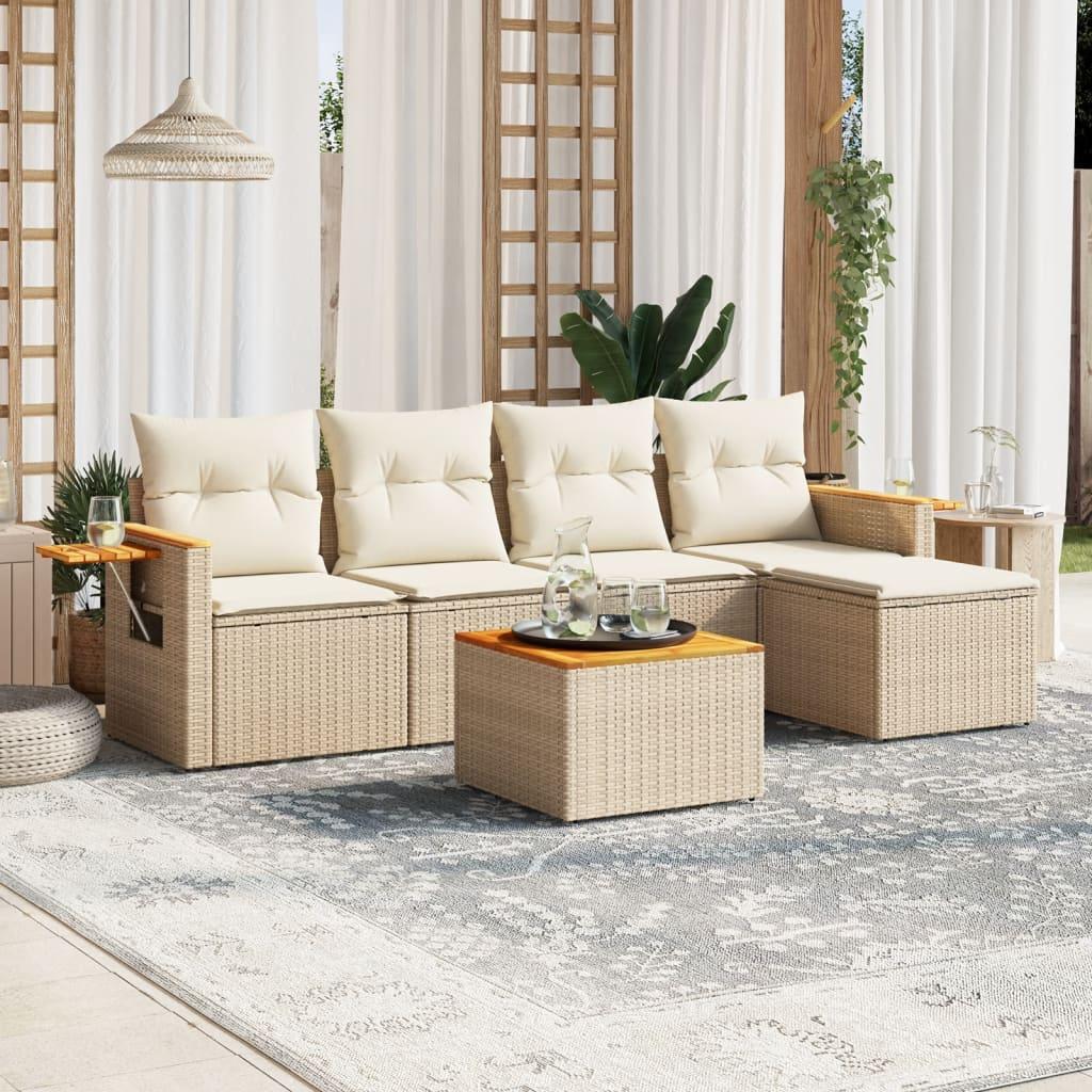Sofasæt til haven 6 dele med hynder polyrattan beige