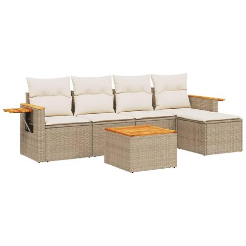 Sofasæt til haven 6 dele med hynder polyrattan beige